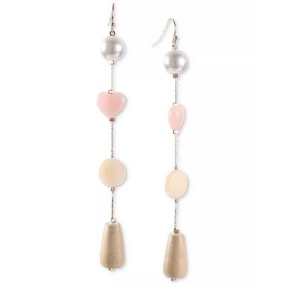 Gold Tone Faux Pearl Heart Drop Earrings Stylish Fashion Chic Shiny Elegant NWT - Picture 1 of 7